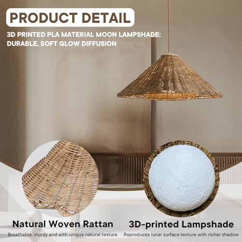 23” Rattan Chandelier Light Fixture, Boho Hand Woven Wicker Pendant Light, Vintage Rustic Hanging Lighting for Dining Room, Kitchen Island, Foyer, Natural Farmhouse Lighting Fixture - size: 23 inch