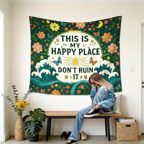 gsgfdshf Vintage Funny Garden Wall Tapestry, Plant Room Decor, This is My Happy Place Don't Ruin It Tapestry Wall Hanging for Bedroom Living Room Home Office Decor, 50x60 Inch - color: Landscape Text-Tapestry-B