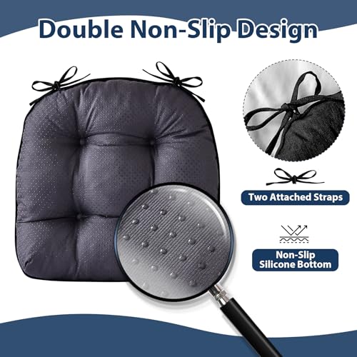 IASEAHK Chair Cushions for Dining Chairs, Seat Cushions for Kitchen Chairs, Indoor Seat Cushions with Ties, Tufted Foam Chair Pads, Non Slip Chair Cushions Set of 4, 15.5" x 15.5" x 4", Black - color: Black, size: Pack of 4