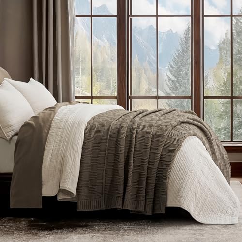 EVERGRACEHOME Modern Checkered Chenille Throw Blanket, Soft Cozy Plaid Knitted Chair Blanket for Sofa Couch, Decorative Knit Throw for Bed and Living Room, Mocha Brown, 50" x 60" - color: Checkered Mocha Brown, size: 50" X 60"
