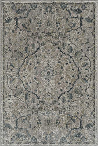 Hauteloom Claridge Living Room, Bedroom Area Rug - Medallion Floral Distressed Border Abstract - Traditional Oriental Transitional Turkish Farmhouse - Teal, Medium Gray, Beige, Gray, Blue - 2' x 2'11" - color: Teal, Medium Gray, Beige / Bushnella, size: 1