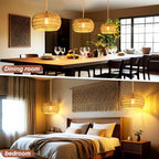 Hanging Lights with Plug in Cord Rattan Hanging Lamp Boho Ceiling Light Fixtures Farmhouse Pendant Lamp Shape for Living Room Bedroom Kitchen - size: 12.6 Inch-Drum Shade