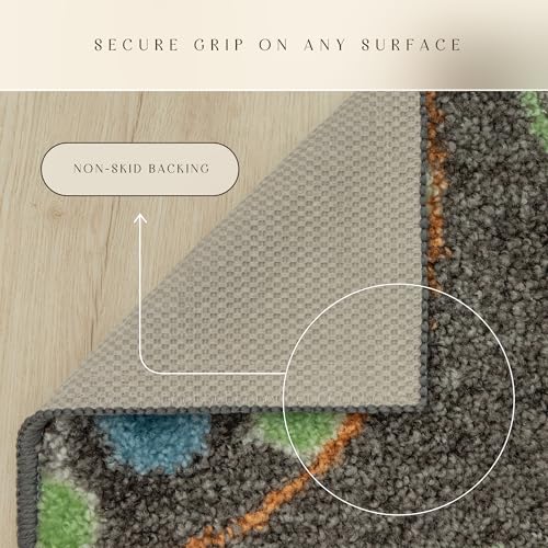 Maples Rugs Reggie Floral Runner Rug - Made in USA - Washable, Non Slip Indoor Carpet for Kitchen, Hallway, and Laundry Room, 1'8 x 4', Dark Grey - color: Dark Grey, size: 1'8" x 4' (Rectangular)