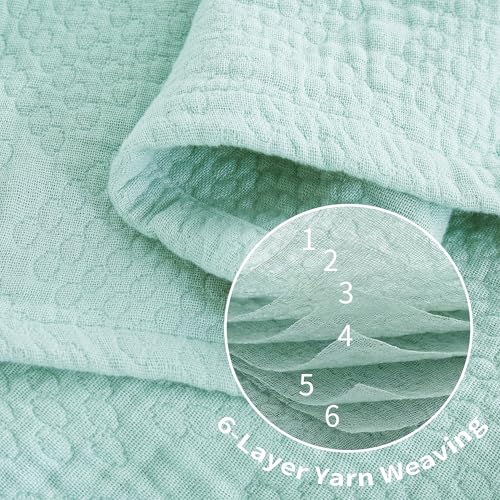 Premium 100% Cotton Blanket – All-Season Soft Breathable Bed Blanket for Queen Size – Lightweight Stylish Textured Throw for Bed– Giftable Cozy Bedding - color: Light Green, size: Queen(80" x 90")
