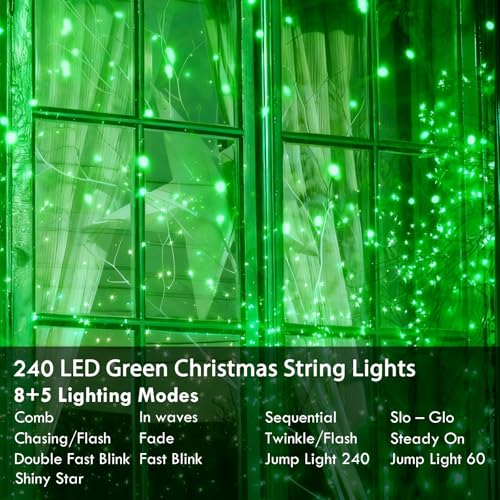 88FT 240LED Extra-Long Connectable String Lights Indoor Outdoor Clear Wire, Green Christmas String Lights, Plug in Twinkle Fairy Light with Timer for Wedding Patio Tree Yard Christmas Decorations - color: Green, size: 240LED