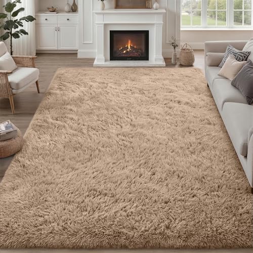 Fluffy Area Rugs 9x12 Living Room Bedroom: Ultra Soft Shag Rug Upgrade Non-Slip Non-Shedding Large Fuzzy Plush Carpet Indoor Floor Carpets for Kids Room Playroom Nursery Dorms Home Decor Beige - color: Beige, size: 9' x 12' (Rectangular)