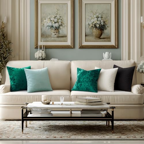 MIULEE Velvet Throw Pillow Covers Set of 2, Soft Neutral Decorative Spring Pillow Cases with Luxurious Textured Vintage Cushion Covers for Home Decor Couch Sofa Bed,Emerald Green 18x18 inch - color: Emerald Green, size: 18" x 18" (Pack of 2)