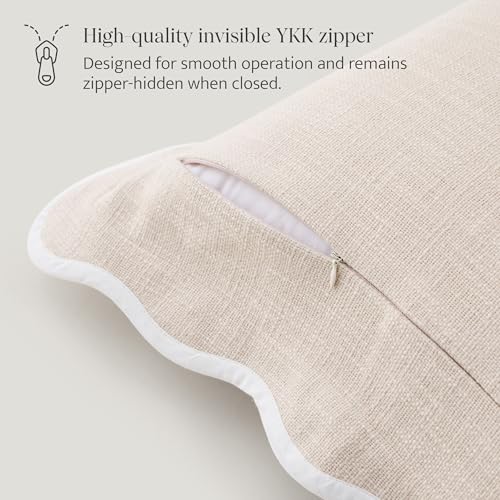 Double Stitch Scalloped Throw Pillow Covers - 100% Cotton Decorative Boho Pillow Covers 18 x 18, Made in India, Square Cushion Case, Modern Home Decor for Couch Sofa Living Room, Oat Milk - color: Oat Milk, size: 18" x 18" (Pack of 1)