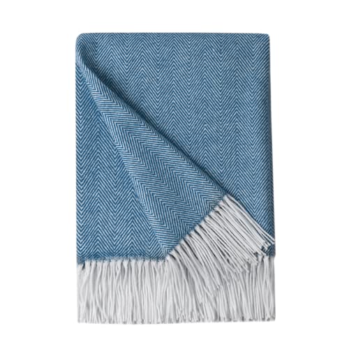 BOURINA Decorative Herringbone Faux Cashmere Fringe Throw Blanket Lightweight Soft Cozy for Bed or Sofa Farmhouse Outdoor Throw Blankets, 50" x 60", Navy - color: Navy, size: 50"x60"