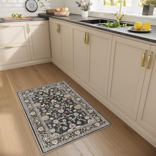 Washable Small Area Rugs for Kitchen: Door Mat Indoor Entrance 2x3 Throw Rug Stain Resistant Non-Slip Low Pile Soft Carpets for Entryway Front Door Indoor Entrance Entry Bedroom - color: Black, size: 2' x 3' (Rectangular)