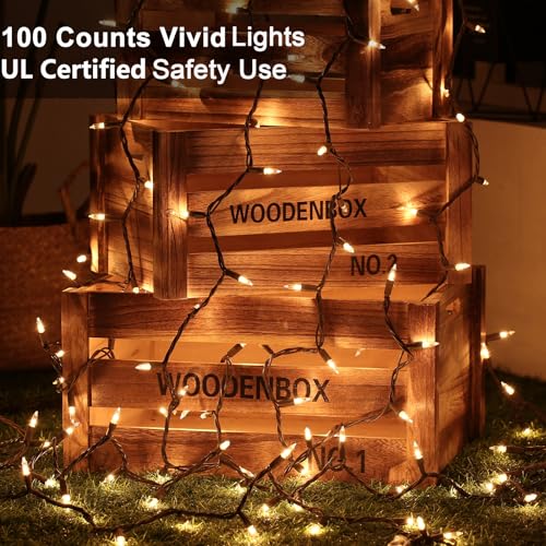 ODEETRONIC Clear Christmas Lights String, 21.63ft 100 Count Incandescent Brown Wire String Lights, UL Certified Outdoor Christmas Light, Connectable Indoor Tree Lights for Wedding Party, Warm White - color: Warm White-Brown Wire, size: 100 Count Incandesc