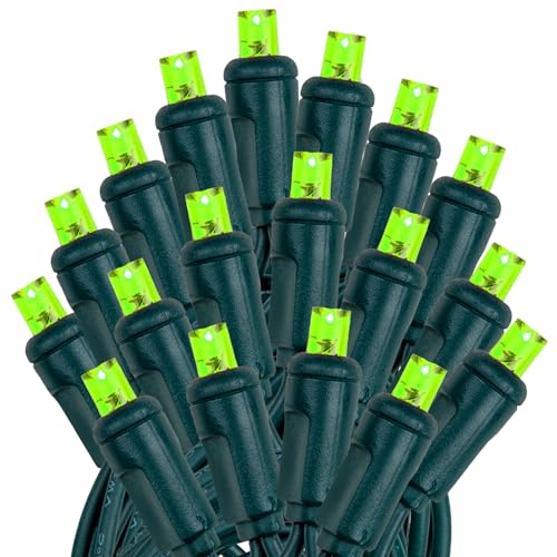 Novelty Lights 25ft 50 LED Lime Green Christmas Lights Outdoor/Indoor, 6" Spacing, Green Wire String Lights for Festive Xmas Lighting, IP55, UL Listed, Dimmable, Connectable - color: Lime Green