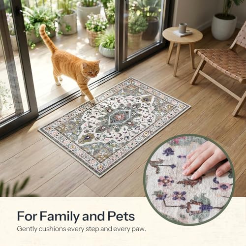 HOOBRO 2 x 3 Area Rugs Washable, Small Rugs for Entryway Kitchen Bathroom Mat Indoor Low Pile Soft Rug, Non-Slip Backing Stain Resistant Carpets, Pet Friendly Machine Washable, Vintage Green GN01AR01 - color: Vintage Green, size: 2' x 3' (Rectangular)