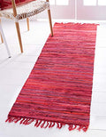 Unique Loom Chindi Cotton Collection Soft Hand Woven Natural Fiber Striped Area Rug, 2 ft 2 in x 6 ft 7 in, Red/Purple - color: Red/Purple, size: 2'2" x 6'7" (Runner)