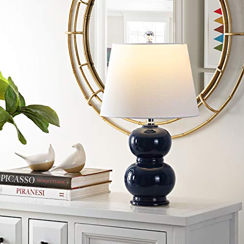 SAFAVIEH Lighting Collection Everlee Modern Contemporary Navy Ceramic Double Gourd 22-inch Bedroom Living Room Home Office Desk Nightstand Table Lamp (LED Bulb Included) - color: Navy