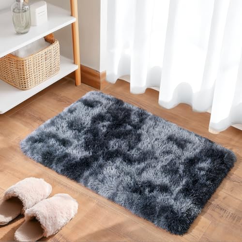 2x3 Small Rugs for Bedroom, Soft Fluffy Shaggy Bedside Area Rugs for Living Room, Indoor Floor Carpet for Kids Girls and Boys, Nursery Rooms, Home Decor Aesthetic, Tie-Dyed Blue Grey - color: Tie-dye Blue-gray, size: 2' x 3' (Rectangular)