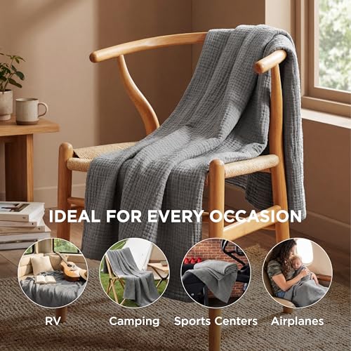 Bedsure 100% Cotton Muslin Throw Blanket Twin XL for Bed - 4-Layer Breathable and Lightweight Soft Gauze Muslin Blankets for Adults, PureWoven Thin Summer Blanket for College Dorm, Grey, 66x90 Inches - color: 02 - Grey, size: Twin XL (66" X 90")