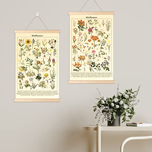 Chenkaiyang 2 Pcs Vintage Hanging Poster,Flowers Wall Hanging Botanical Rustic Retro Wall Art Prints Flower Chart Posterfor Living Room Decor,12.7 X 21.6 Inch - color: flowers