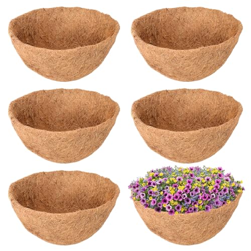 Legigo 6 Pack 16 Inch Hanging Basket Coco Liners Replacement, 100% Natural Round Coconut Coco Fiber Planter Basket Liners for Hanging Basket Flowers/Vegetables - color: 6pcs, size: 16 Inch