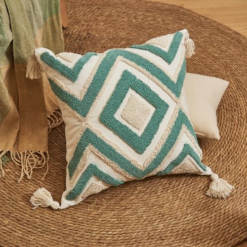 lifein 18x18 Pillow Covers-Throw Pillow Cover Tufted Boho Jacquard Pillow Covers Farmhouse Decorative Pillow Cover Pillow Cases for Gift Couch Sofa Bed Chair Living Room Home Decor - color: D-qr715(1 Pack Without Pillow Insert), size: 18" x 18" (Pack of 1