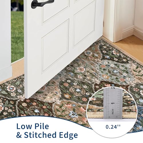 ROYHOME Small Rug Moroccan Trellis Washable Area Rug Doormat Stain Resistant Non-Slip Entryway Rug Distressed Floral Floor Cover for Indoor Front Entrance Kitchen Bathroom, Taupe/Brown, 2' x 3' - color: Taupe/Brown, size: 2' x 3' (Rectangular)