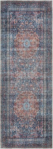 Bloom Rugs Washable Non-Slip 12 ft Runner - Multicolor Traditional Medallion Runner for Entryway, Hallway, Bathroom, and Kitchen - Exact Size: 2.5' x 12' - color: Multi Color, size: 2'6" x 12' (Runner)