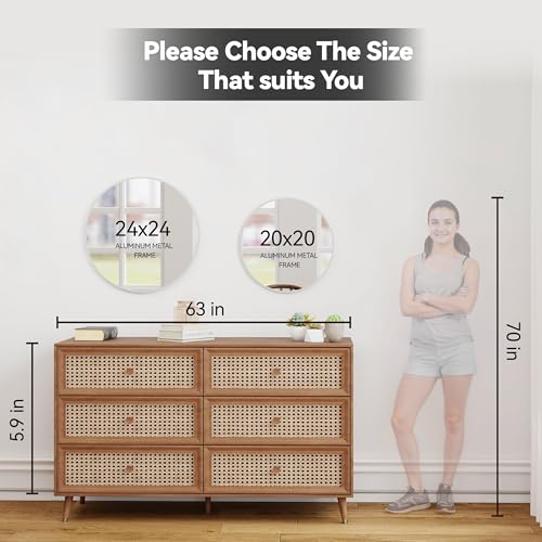 SCWF-GZ 20" Round Mirror Circle Wall Mounted Hanging or Against Wall Metal Frame Dressing Make-up Mirrors for Entryway Bedroom Bathroom Living Room 20 inch Silver - color: Silver, size: 20"L x 20"W