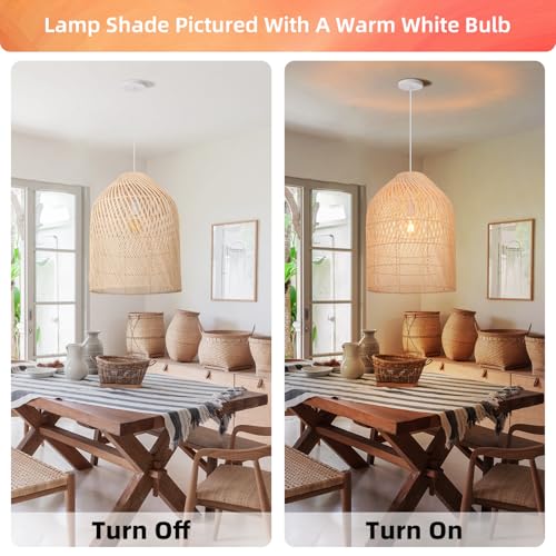 Arturesthome 1 Light Wicker Bell Pendant Lamp, Design Basket Rattan Woven Pendant Light Shades, Handmade Hanging Ceiling Lights Crafts Lampshade 16.5"*20.8" - size: W 16.5" * H20.8"
