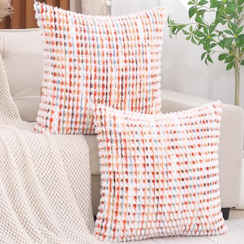 LUOYEHK Boho Throw Pillow Covers 22x22 Inch Set of 2 Chenille Tufted Pillowcase Farmhouse Neutral Cushion Covers for Couch Sofa Bed Living Room, Orange Red - color: Orange Red, size: 22" x 22" (Pack of 2)
