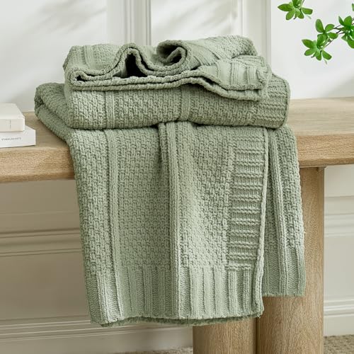 Amélie Home Premium Chenille Throw Blanket, Soft Cozy Moss Stitch Knit Blanket for Couch, Sofa, Chair, Home Decor, Sage Green 50"x60" - color: Sage Green, size: 50" X 60"