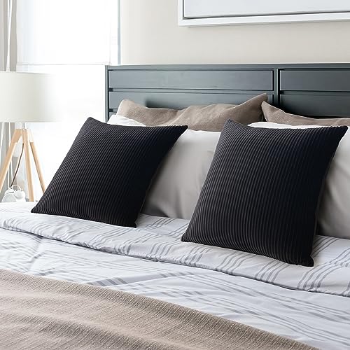 YCOLL Black Pillow Covers 24x24 Set of 2 Velvet Striped Pattern - Soft Throw Pillows for Home Decor, Luxury Decorative Pillow Covers for Couch, Bed,Living Room - color: Black, size: 24" x 24" (Pack of 2)