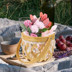 GLEAVI Woven Flower Basket with Handle, Multi-Purpose Handcrafted Planter Basket for Indoor Plants, Rustic Hollow Round Design, Natural Material Organizer for Home Garden