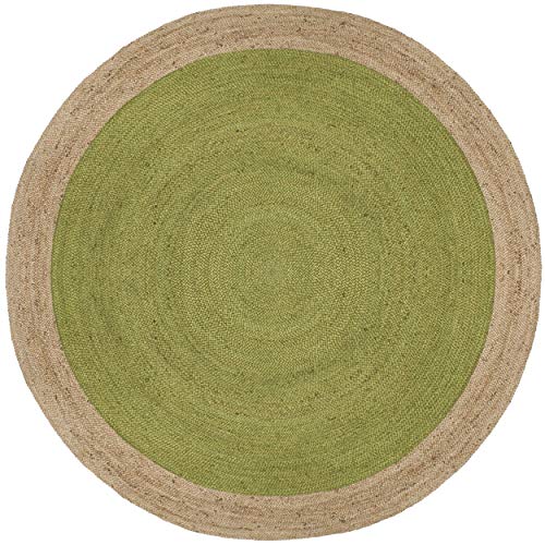 SAFAVIEH Area Rug 3' Round - Natural Fiber Collection - Green & Natural Brown, Handmade Jute, Braided Border Design (NF801G) - color: Green/Natural, size: 3' (Round)