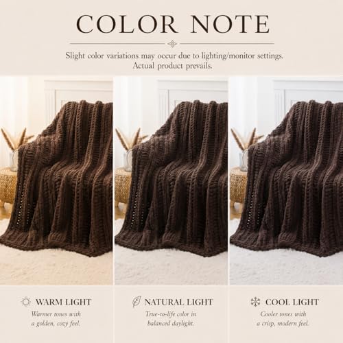 Battilo Chunky Knit Throw Blanket for Couch, Hand Made Chenille Throw Blanket, Super Soft Warm Cozy Brown Blanket for Bed, Sofa, Living Room, 50"x60" - color: Brown