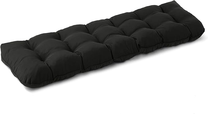 Outdoor Bench Cushion, 48x18x5 Inch, Waterproof Bench Cushion for Outdoor/Indoor Furniture, Tufted Patio Bench Seat Cushion, Fade Resistant Outdoor Cushions for Porch Swing Couch, Black
