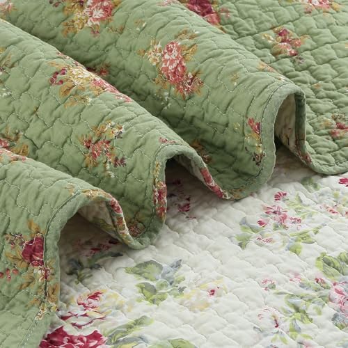 Cozy Line Home Fashions Vintage Floral Quilted Throw 100% Cotton Reversible All Season Throw (Blossom) - color: Blossom
