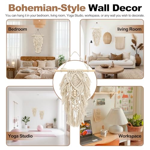 ASTIMESA 2 Packs Handmade Macrame Leaves Wall Hanging Decor, Vintage Woven Leaf Tapestry, Chic Boho Wall Art with Tassels Beads for Living Room Bedroom Home White - color: White