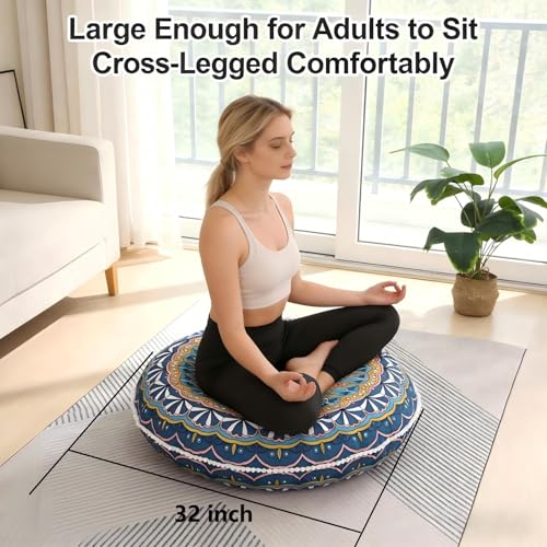 LOVMOC 32 Inch Round Floor Pillow for Adults Set of 2, Large Thick Memory Foam Boho Mandala Meditation Floor Seating Cushion, Machine Washable for Living Room Outdoor Yoga Floor Sitting, Green - color: Green, size: 2 Count (Pack of 1)