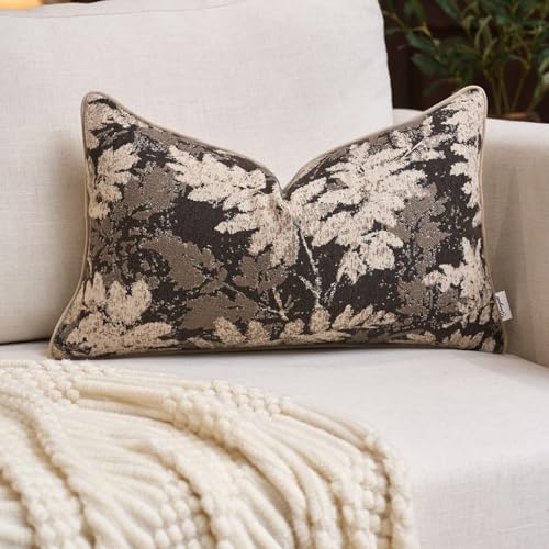 Yangest Neutral Leaf Pillow Cover 12 x 20 Inches, Vintage Chenille Rectangle Throw Pillow Cover Soft Leaves Nature Accent Couch Pillow Cover for Living Room Bedroom, Grey - color: Grey, size: 20" x 12" (Pack of 1)