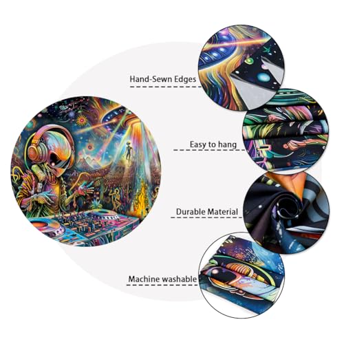 Galoker Blacklight Alien UFO Tapestry Trippy Galaxy Planet Tapestry UV Reactive Funny DJ Music Wall Tapestries Plant Cactus Tapestries Wall Hanging for Home Decor(51.2"x59.1") - size: 59.1"L x 51.2"W