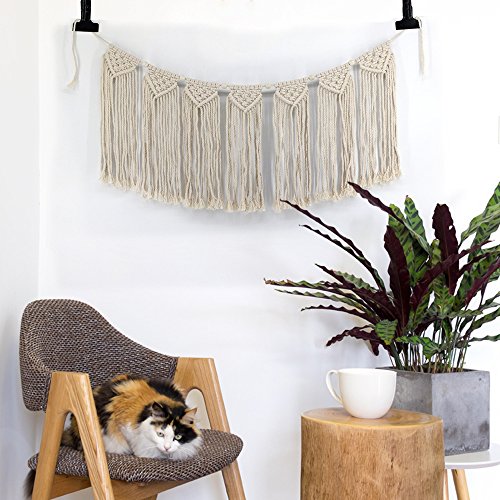 Macrame Woven Wall Hanging Tapestry Beige Curtain Fringe Tassel Garland Banner Boho Chic Home Decorative Interior Wall Decor Bohemian Ethnic Apartment Dorm Room Art Party Wedding Backdrop Decoration