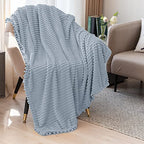 DISSA Fleece Blanket Throw Size – 51x63, Grey – Soft, Plush, Fluffy, Fuzzy, Warm, Cozy – Perfect Throw for Couch, Bed, Sofa - with Pompom Fringe - Flannel Blanket Throw Blanket - color: Grey, size: 51x63"