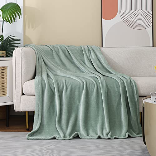JIAHANNHA Saga Green Throw Blanket Fleece Blanket 50"x60",Super Soft Cozy Plush Throw Blanket for Couch Sofa Bed,Warm and Lightweight Bed Blankets for Adults - color: Saga Green, size: Throw(50"×60")