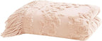 Madison Park 100% Cotton Tufted Chenille Design With Fringe Tassel Luxury Elegant Chic Lightweight, Breathable Cover, Luxe Cottage Room Décor Summer Blanket, 50" x 60", Blush