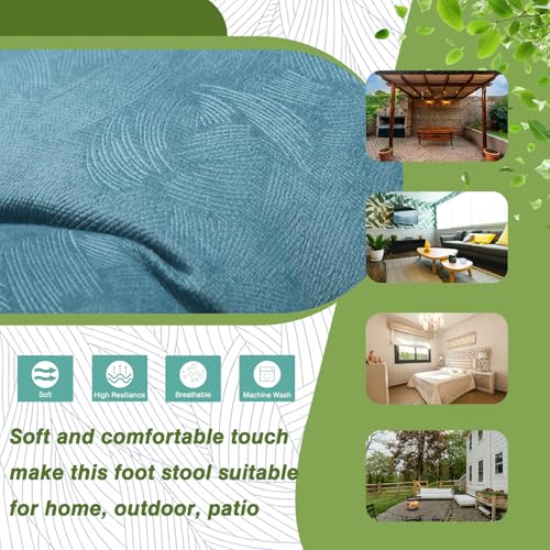 15" Foldable Foot Stool Ottoman with Metal Frame - Washable Blue Upholstered Indoor/Outdoor Footrest for Living Room, Bedroom, Patio - Space-Saving Compact Design - color: Blue