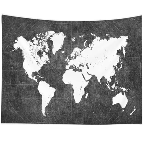 CAPSCEOLL College Dorm Wall Tapestry - World Map Wall Hanging Art for Bedroom - 60x50 Inches, Black and White - color: Black White, size: 60"L x 50"W