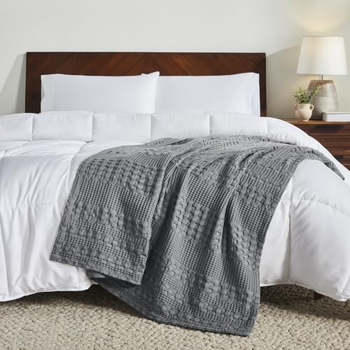VHC Brands 100% Cotton Waffle Weave Dark Gray Throw 50x60, Decorative Cotton Throw Blanket, Boho Farmhouse Bedroom, Living Room Decor for Bed, Couch, or Sofa - color: Dark Gray, size: Throw (50"x60")