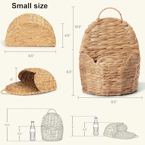 Door Basket Scalloped Hanging Storage Basket,Water Hyacinth Woven Wall Baskets for Front Door Decor, Hangable Storage Organize for Flowers,Planter,Mails,Wicker Baskets for Organizing Garden - S - size: Small