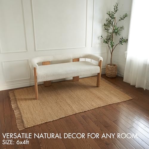 KIBAGA Beautiful Jute Area Rug for Your Home - This Natural 4x6 ft Hand Woven Rug Fits Perfectly Into Your Entry Area, Kitchen Or Living Room - Modern Braided Mat Enhances Any Boho/Farmhouse Decor - size: 4' x 6' (Rectangular)
