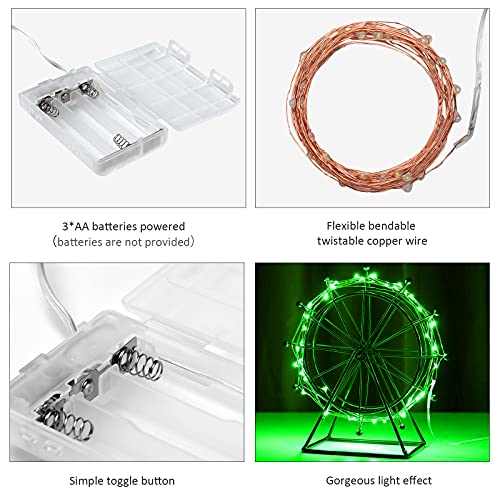 Ariceleo Mini St. Patrick's Day Fairy Lights Battery Operate, 1 Pack Copper Wire 3*AAA Battery Powered Led Starry Fairy String Lights for Bedroom, Christmas, Party, Wedding, Decoration(5m/16ft Green) - color: Green, size: 1 Pack